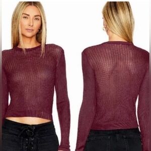 Free People H20 Crew Pullover Wine Burgundy Maroon Large